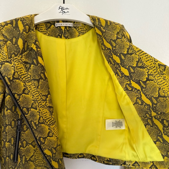 Alice & Olivia - Yellow Leather Snakeskin Jacket - Picture 14 of 16
